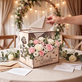 MRSUPP Wooden Wedding Card Box, Hollow Acrylic Window, 24x20x24cm