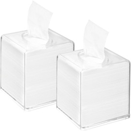Yopay 2 Pack Square Tissue Dispenser Box, Clear Facial Acrylic Tissue Box Holder, Cover Napkin Organizer for Dryer Sheets, Bathroom, Desks, Countertop, Vanity, Bedroom Dressers, Kitchen Office Room