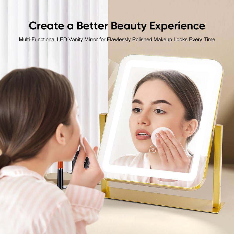 Vanity Mirror with Lights,LED Makeup Mirror,Gold,14.8“x12.6”