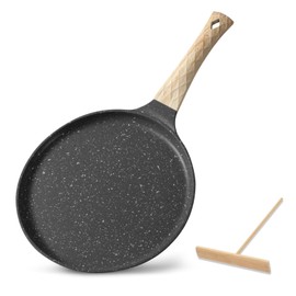 BOUFEIDA Crepe Pan, Crepe Pan 24 cm with Swiss Granite Non-Stick Coating, with Dough Distributor, PFOA-Free, Induction Compatible