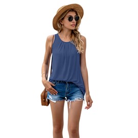 SUEANI Women's Crewneck Tank Tops Casual Loose Sleeveless Blouse Shirts(Small, Blue)