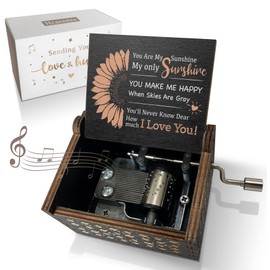 Hcaredee Sunflower Music Box You are My Sunshine Hand Crank Wooden Mechanism Musical Boxes Cute Tiny Vintage Keepsake Box Gifts for Girls Women Mom Boys Kit Wife-Black