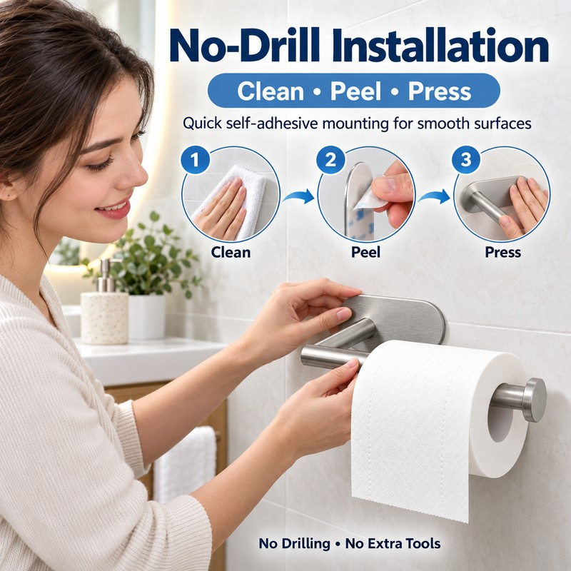 304 Stainless Steel Toilet Paper Holder – Self-Adhesive Wall-Mounted Roll