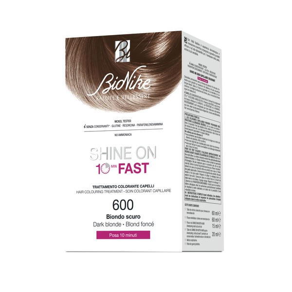 BioNike Shine On Fast Kit Hair Dye No. 600 Dark Blonde - Cream 60ml, Detector 60ml, Shampoo 15ml, Balm 20ml