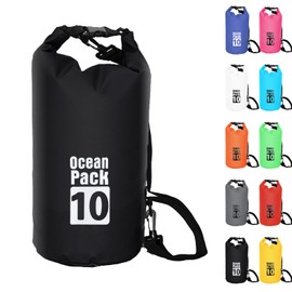 Dry Bag 10L, Boat Dry Bags Black Waterproof Bag Dry Sack Roll Top Long Adjustable Shoulder Strap 2L/5L/10L/20L/30L/40L for Drifting Boating Kayaking Fishing Rafting Swimming Camping Canoeing Surfing