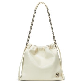 LA FESTIN Leather Shoulder Bag for Women: Drawstring Crossbody Purse White Hobo Tote Bag Trendy Handbag - Suitable for Travel Daily Occasions with Pockets