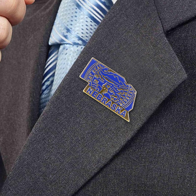 Nebraska State Shaped Map Lapel Metal Pin Enamel Brooch Keepsake