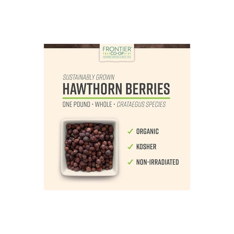 Organic Hawthorn Berries Whole, 1 lb. package