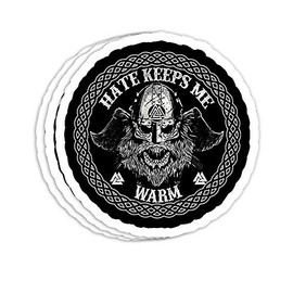 Hate Keeps Me Warm Viking Gift Decorations - 4x3 Vinyl Stickers, Laptop Decal, Water Bottle Sticker (Set of 3)