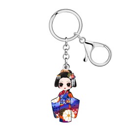 RAIDIN Acrylic Cute Japanese Kimono Doll Keychain Funny Kokeshi Key Chains Accessories for Women Girls Car Keys Wallet Gifts (Multicolour)