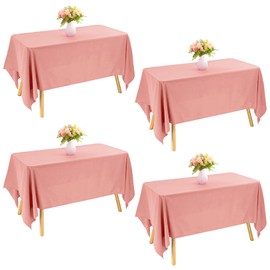 JALANCY 4 Pack Rectangle Tablecloth for 8 Foot Tables Washable Polyester Table Cover for Wedding Dining Table Parties Banquet（60x126 Dusty Rose）