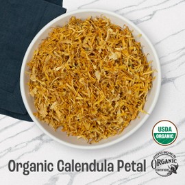 J Mac Botanicals, Organic Calendula Petals (4 oz) edible dried flowers, pairs well with rose petal for ice cubes, cooking, beverages, and bath bombs