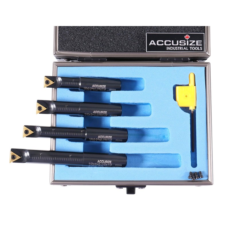 Accusize Industrial Tools 4 Pc 1/2'' Round Shank Indexable Boring