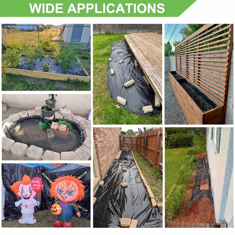 Feitore 4 Mil Black Plastic Sheeting Weed Barrier Landscape Fabric