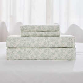 Gogreen 4PC Deep Pocket Queen Sheet Set Fit 16", Breathable Microfiber Soft Queen Size Sheet Set, Hotel Style Bed Sheet Set, Gift for Women, Men - Flower Sketch