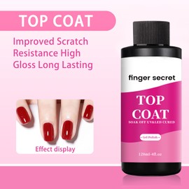 finger secret 120ml/4floz Top Coat for Gel Nail Polish,Quick Dry Clear Nail Polish,Nail Supplies for DIY in Salon or Home Use.