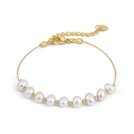 Gold Pearl Bracelet for Women 18K Gold Plated Adjustable Freshwater Pearl Bracelets for Women Pearl Jewelry Gift
