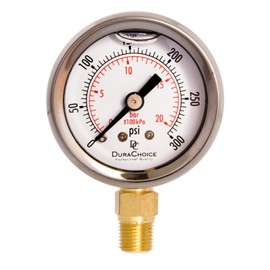 1-1/2" Oil Filled Pressure Gauge - Stainless Steel Case, Brass, 1/8" NPT, Lower Mount Connection, 0-2,000PSI