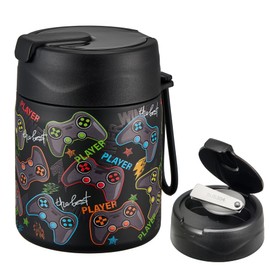 17oz Soup Thermo for Hot Food Kids,Insulated Food Jar with Spoon,Thermo Hot Food Lunch Container,Wide Mouth Leakproof Stainless Steel Lunch Box for School-Black Game