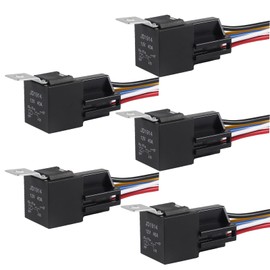 DIANN 5pcs Car Relay with Harness 12V 40A 5 Pin SPST Harness Sockets with Color-Labeled Wires for Automotive Truck Van Motorcycle Boat