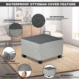 TOPHMDECOR Ottoman Cover Square,Waterproof Square Ottoman Covers Thick Slipcover for Living Room,Washable Storage Footstool Furniture Protector for Dogs,Pets,Dark Grey,Small