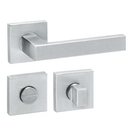 Aperit Door Handle: Stainless Steel Door Handle Pair with Toilet Rosettes on Square Rosettes - Handle Set for Interior Doors - Square Modern 49.334.03