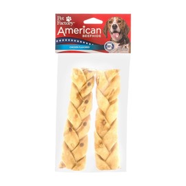 Pet Factory American Beefhide 6" Braided Sticks Dog Chew Treats - Chicken Flavor, 2 Count/1 Pack
