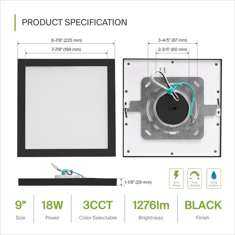 ASD LED 9" Square Flush Mount Light | 18W 1270LM