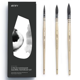 ARTIFY 3 Pinceles Acuarela Pelo de Ardilla Natural Alta Absorción #0, 2, 4 | Hechos a mano por artesanos, Pinceles redondos con punta fina, Virola eng