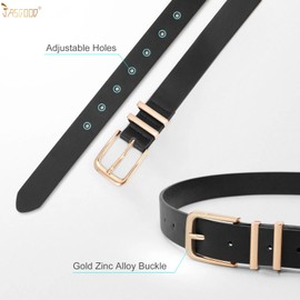 JASGOOD 3 Pack Women's Leather Belts for Jeans Pants Dresses Fashion Ladies Gold/Sliver Buckle Leather Belts