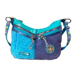 Macha Cotton and leather shoulder bag For Women Indian Ethnic Colorful Indian hippie boho shoulder bag (Turquoise 01)