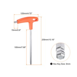sourcing map T-Handle Ball End Hex Key Wrench 8mm Metric CR-V T-Key Inner Hexagon Wrenches Spanner Repair Tool for Automotive Household Maintenance, Orange