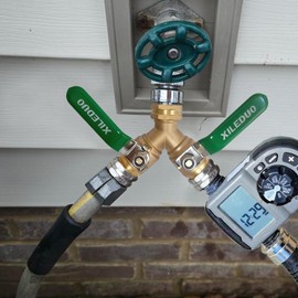 Garden Hose Splitter 2 Way,Brass Water Hose Splitter with Stainless Steel Long Handle,Outdoor Full Flow Hose Splitter Connector,Y Valve 3/4 Inch GHT Thread