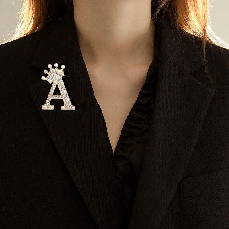 Crown Initial Brooch Pins A-Z 26 Letters Brooches for Women