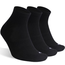 RTZAT Merino Wool Ankle Socks for Men and Women - Moisture-Wicking, Breathable, Arch Support, Padded Workout Hiking Socks for Year-Round Wear, Large, Black/Coffee/Grey, 3 Paris