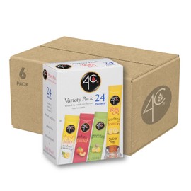 4C Powder Drink Mix Packets, Iced Tea Variety 6 Pack, 24 Count, Singles Stix On the Go, Refreshing Sugar Free Water Flavorings