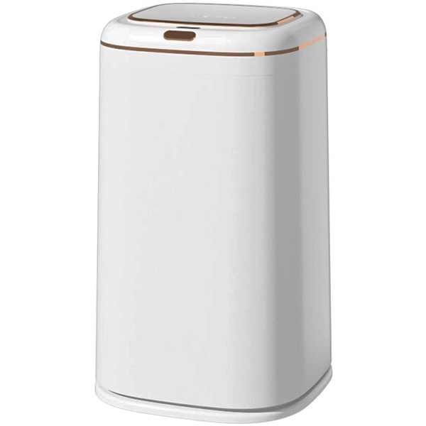 Sooyee 40L Automatic Trash Can with Lid,10.5 Gallon Smart Trash Can,Motion Sensor Trash Can for Bedroom, Bathroom, Kitchen, Office,White+Gold Border Trash Bin,3 Opening Modes