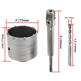 Rannb Concrete Hole Saw 3"/75mm Cutting Dia Masonry Hole Drill Bit for Cement Brick Wall