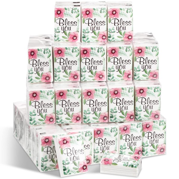 Colarr 120 Pack Travel Size Tissue Packs Bulk 3 Ply Bless You Single Tissue Packs Spring Floral Facial Tissues Mini Pocket Tissues Individual Tissues for Wedding Party Gift Homeless 7 Sheets Per Pack