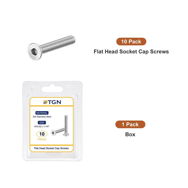 DTGN #10-32 x 1-1/4" Flat Head Socket Cap Screws, 10
