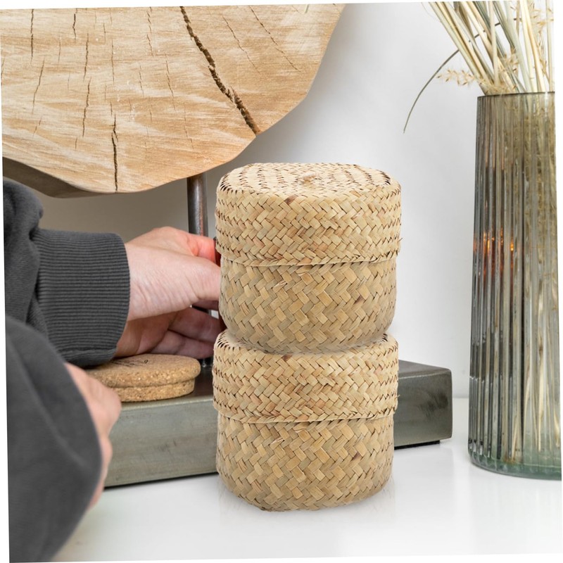 MAGICLULU Handmade Woven Straw Flower Basket for Valentines Storage Box