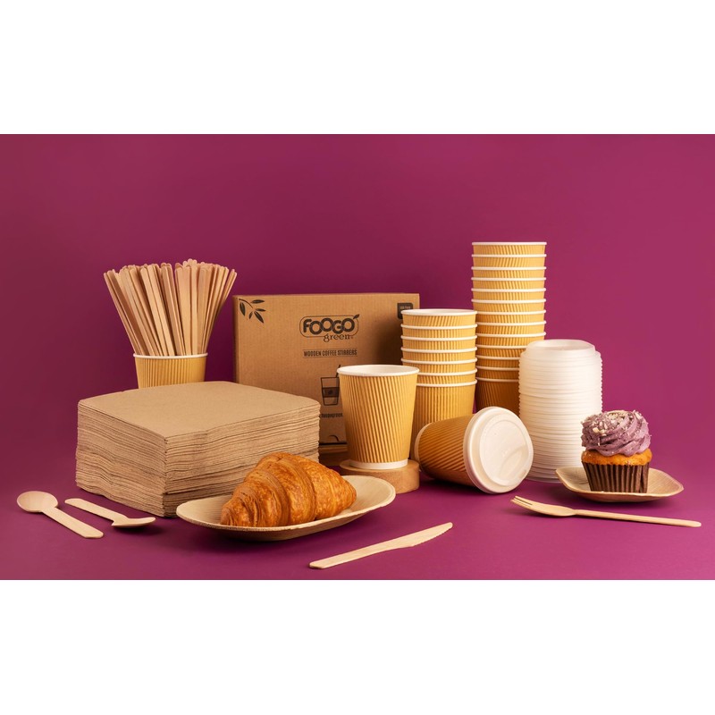 FOOGO Green 25x 12oz Disposable Paper Coffee Cups with Lids,