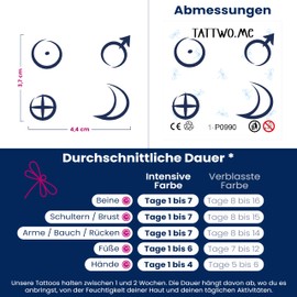 Tattwo.me - 2 weeks waterproof temporary plant tattoos - 4 planetary symbols (cuttable) - EU compliant - Plant based ink - Tattoo carrier size: 5 x 5 cm (P0990)