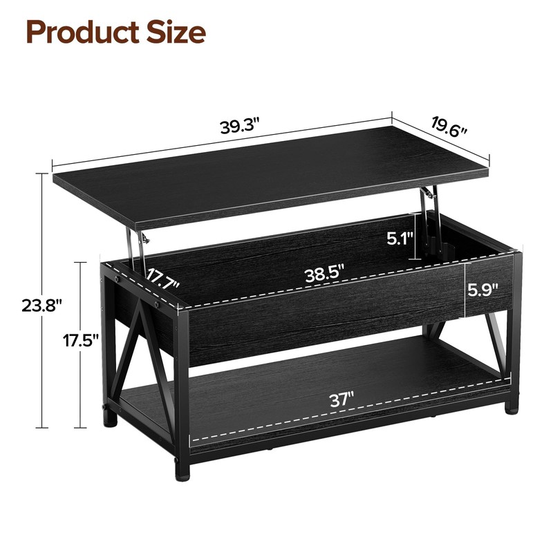 Memobarco Lift Top Coffee Table with Storage Shelf and Hidden