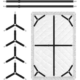 Correas de soporte para sábanas, 4 + 2 clips ajustables para sábana de colchón, sujetadores de sábana elásticos para mantener la sábana en su lugar para diferentes camas (negro)
