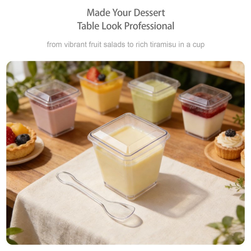 100 PCS 5OZ Clear Dessert Cups with 100 Lids and