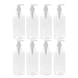 FELTECHELECTR 8set Refillable Pump Dispenser Transparent Liquid Bottles White Pump for Shampoo Shower Gel Essential Oils Wash Reusable for