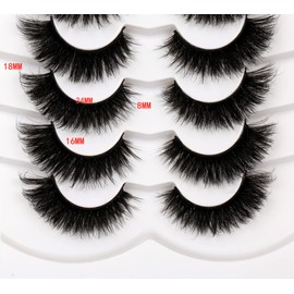 Pooplunch False Eyelashes Cat Eye Look 18MM Dramatic Volume Thick Wispy Long Faux Mink Lashes Fake Eyelash Strips 7 Pairs Pack
