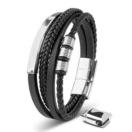 SERASAR Premium Leather Bracelet for Men in Black, Magnetic Clasp Made of Stainless Steel in Black, Silver and Gold, includes Jewellery Box, Great Gift Idea, Stainless Steel