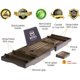 ROYAL CRAFT WOOD Luxury Bamboo Bathtub Caddy Tray, Free Soap Holder (Brown)